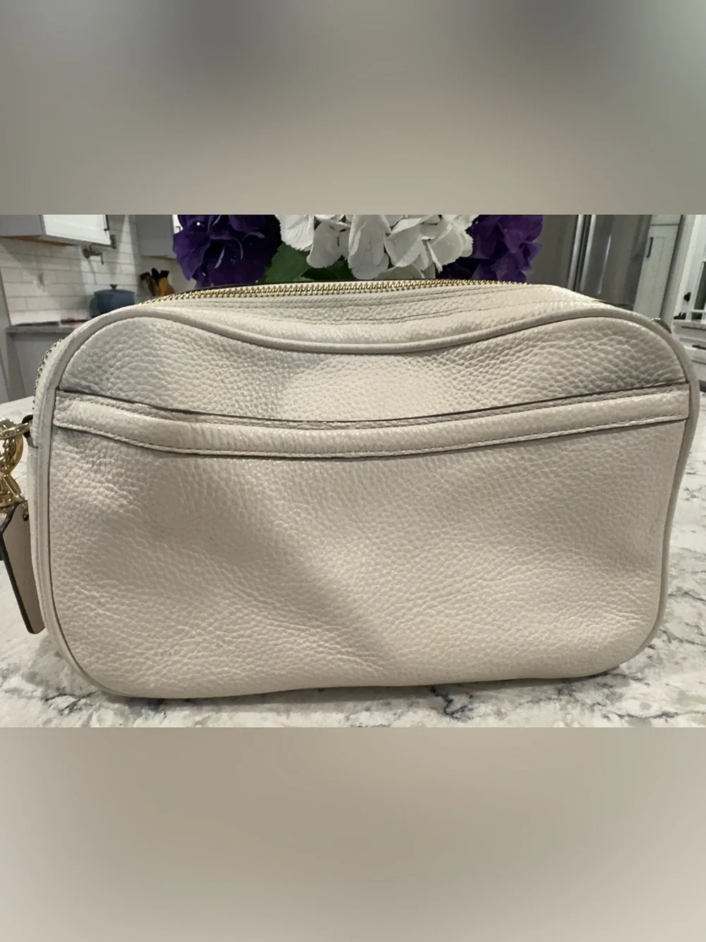 COACH Cream Pebbled Leather Signature Coach Crossbody Bag